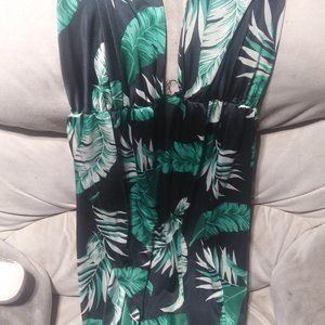 Green palm halter dress